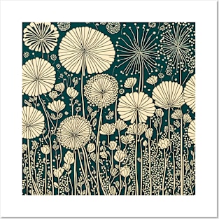 Retro Dandelions on Vintage Green Posters and Art